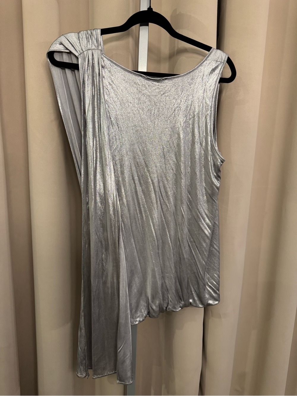 McQ by Alexander McQueen Silver Metallic Draped Tank Top - Picture 2 of 5